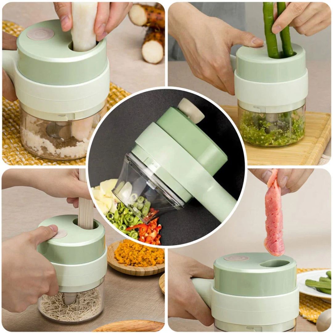 4-in-1 Portable Electric Vegetable Cutter – Rechargeable Handheld Chopper